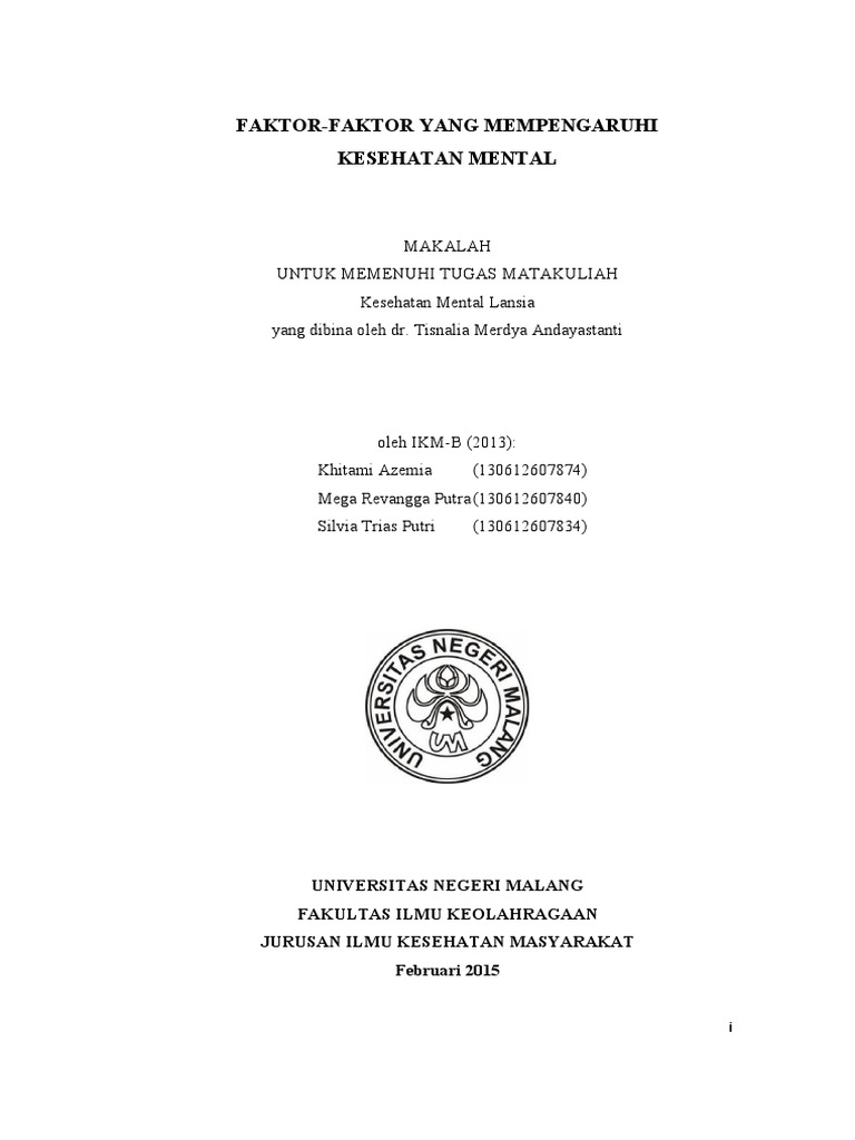 Makalah Faktor Yang Mempengaruhi Kesehatan Mental Pdf