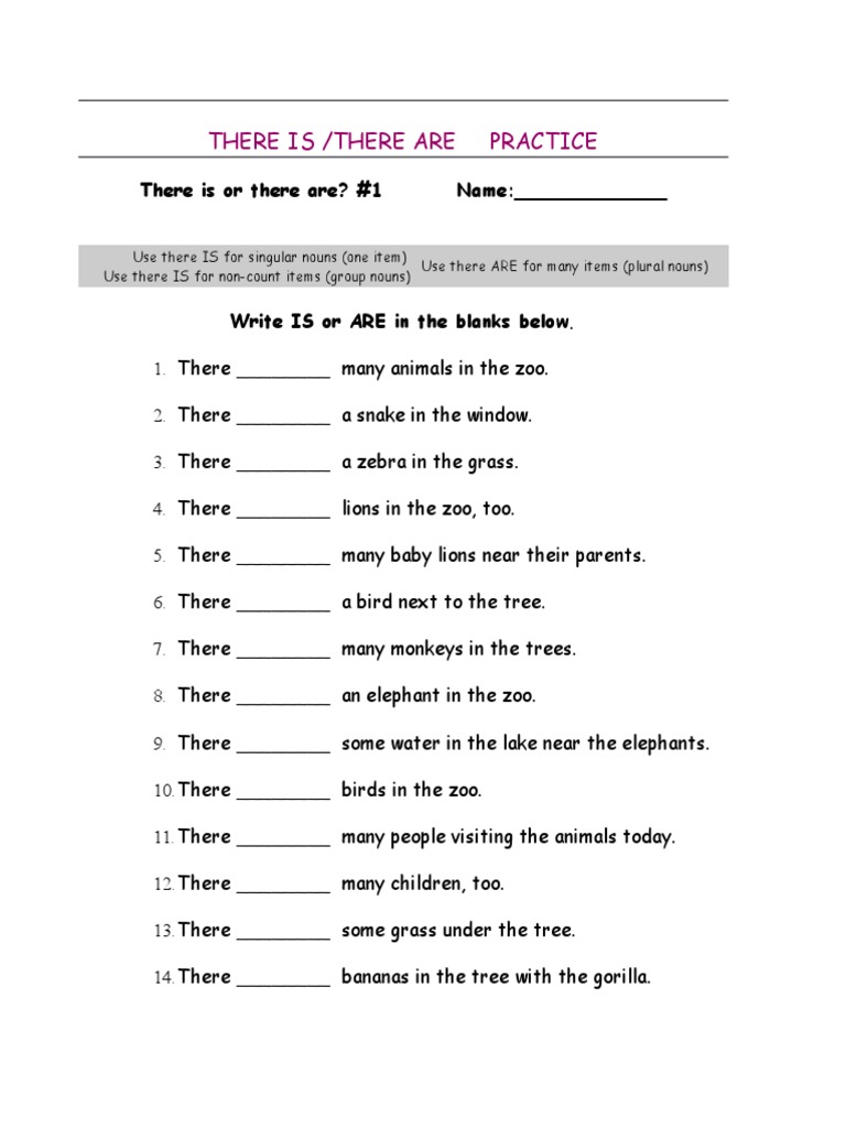 THERE IS, Are, Very, How, Many Practice PDF Zoo Noun