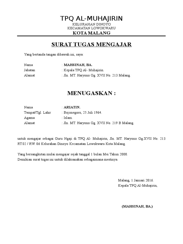 Surat Tugas Tpq