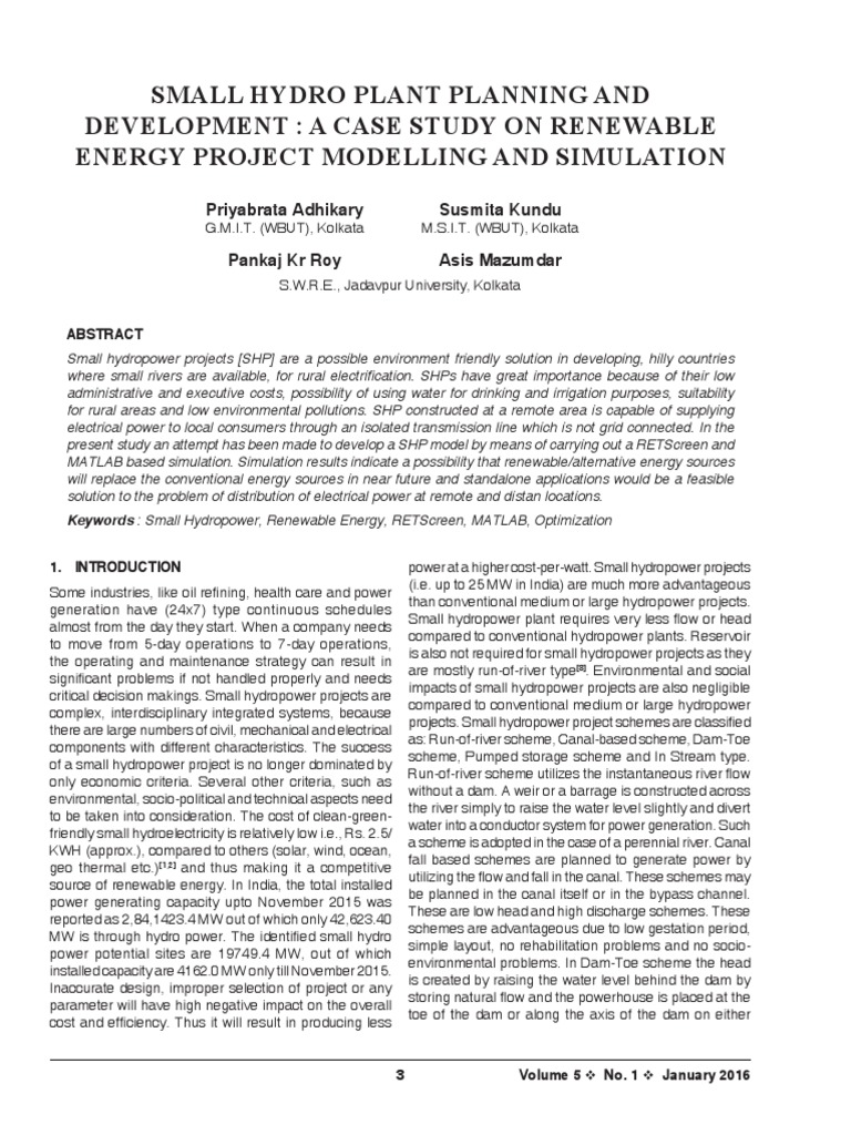 Small Hydro MATLAB and RETScreen PDF Hydroelectricity Power Station