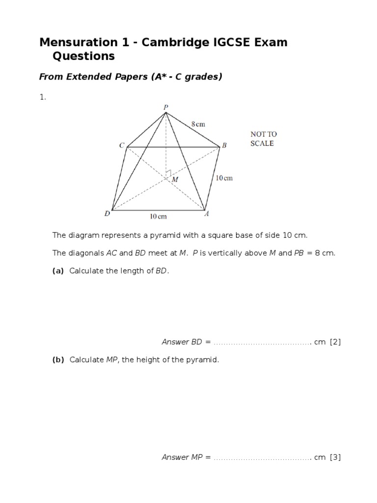 IGCSE Maths Mensuration Ext Exam Qus Nov2010 AVG