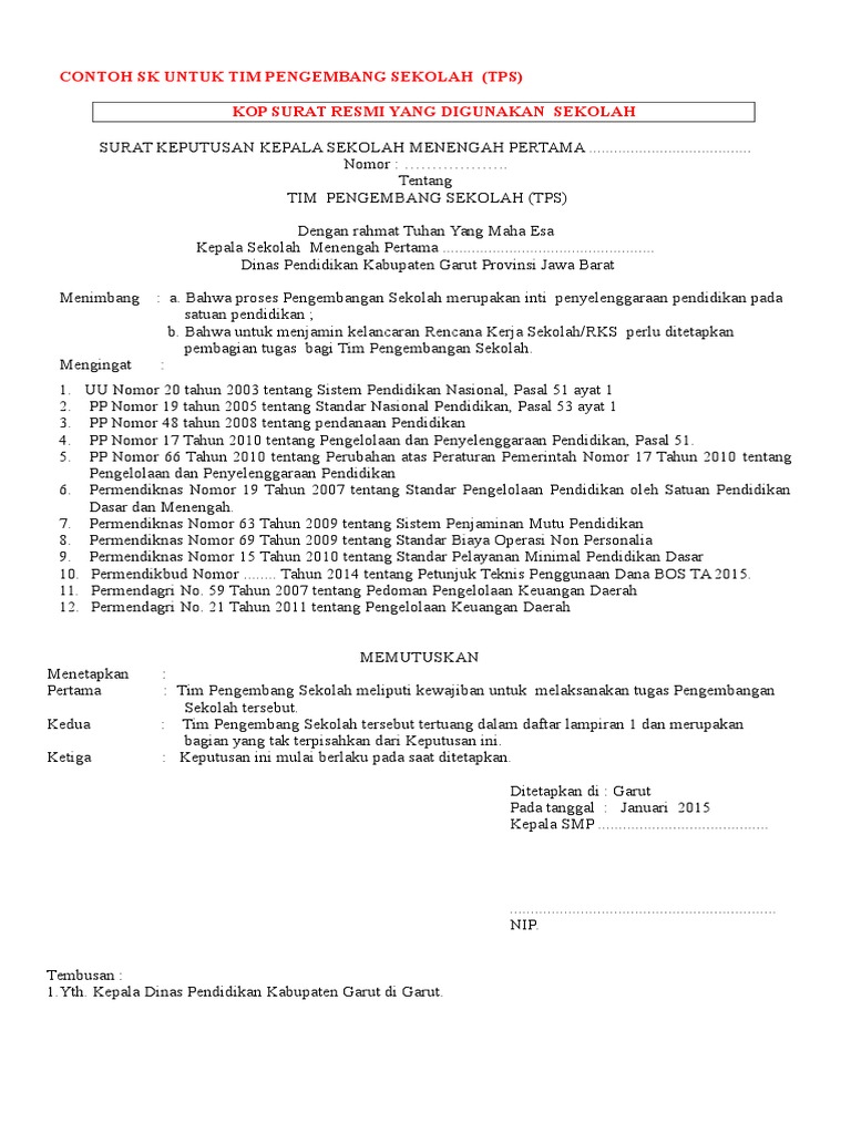 Contoh Program Kerja Tim Pengembang Sekolah Smp Doc