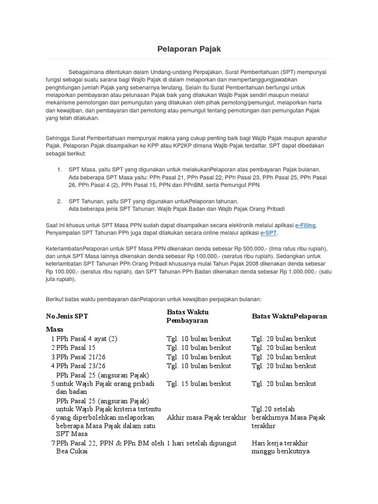 Laporan Pajak Bulanan Orang Pribadi Seputar Laporan