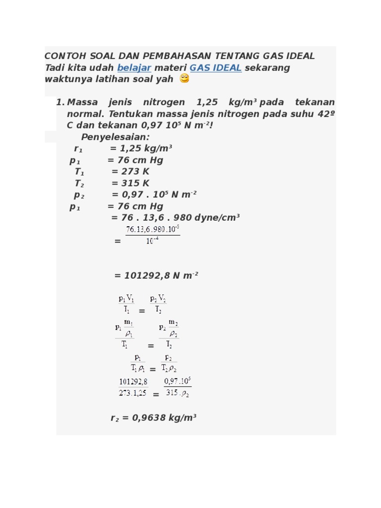 Contoh Soal Persamaan Gas Ideal Guru Paud