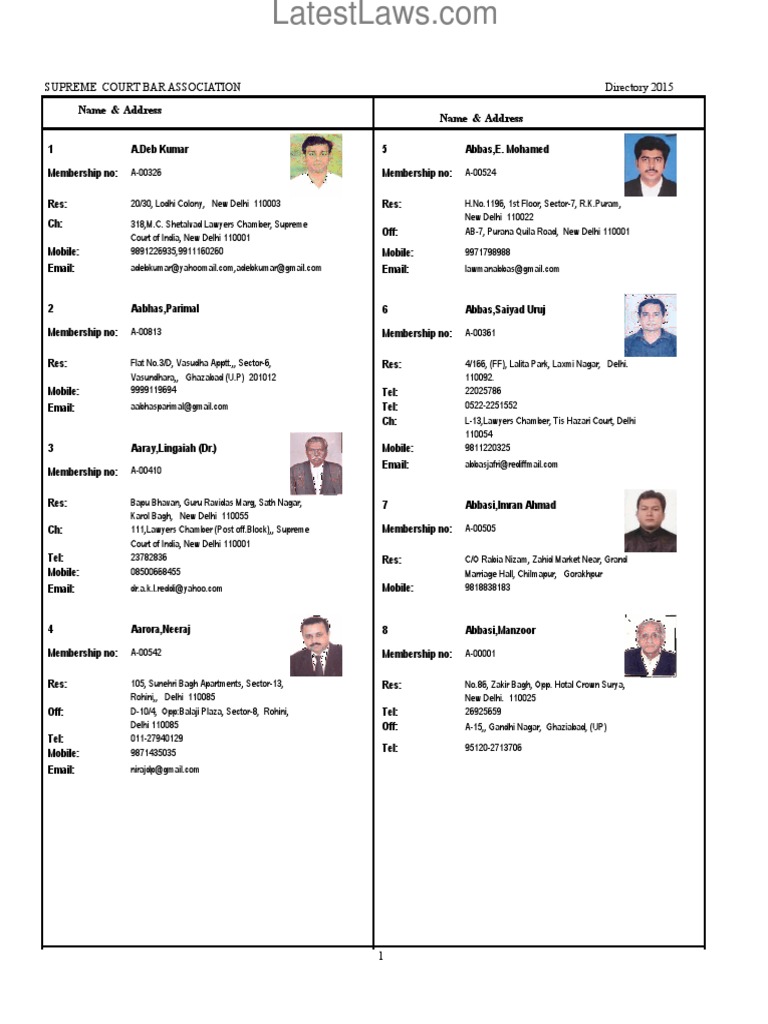 High Court Supreme Court Bar Association Member List High Court