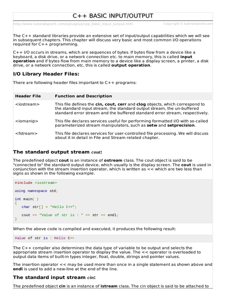 CPP Tuts 1 | PDF | C++ | Input/Output