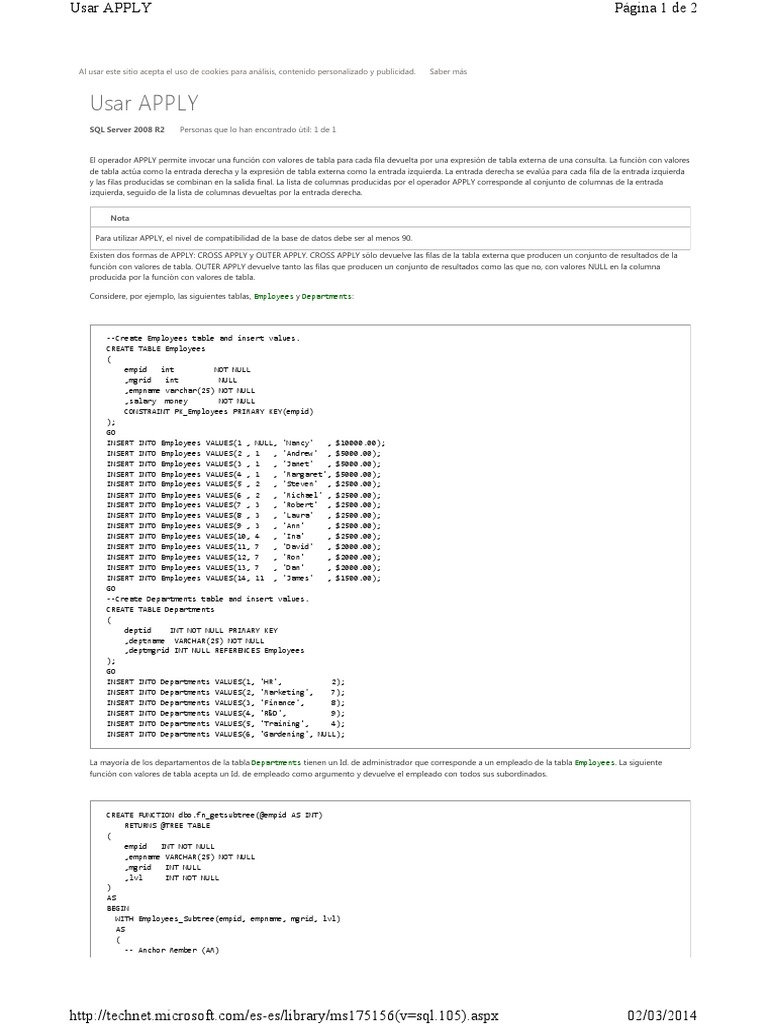Clausula Cross Apply SQL Server | PDF | Servidor SQL de Microsoft ...