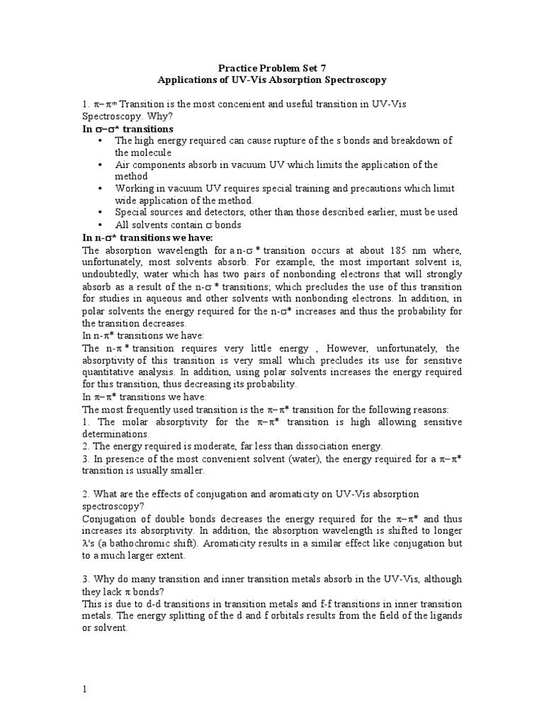 Practice Problem Set 7 Applications of UV Vis Absorption Spectroscopy9