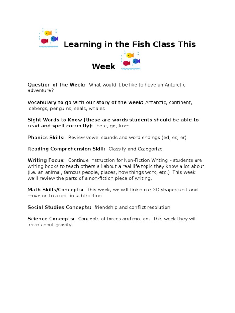 Fish Class News WK 24 | PDF | Language Arts & Discipline