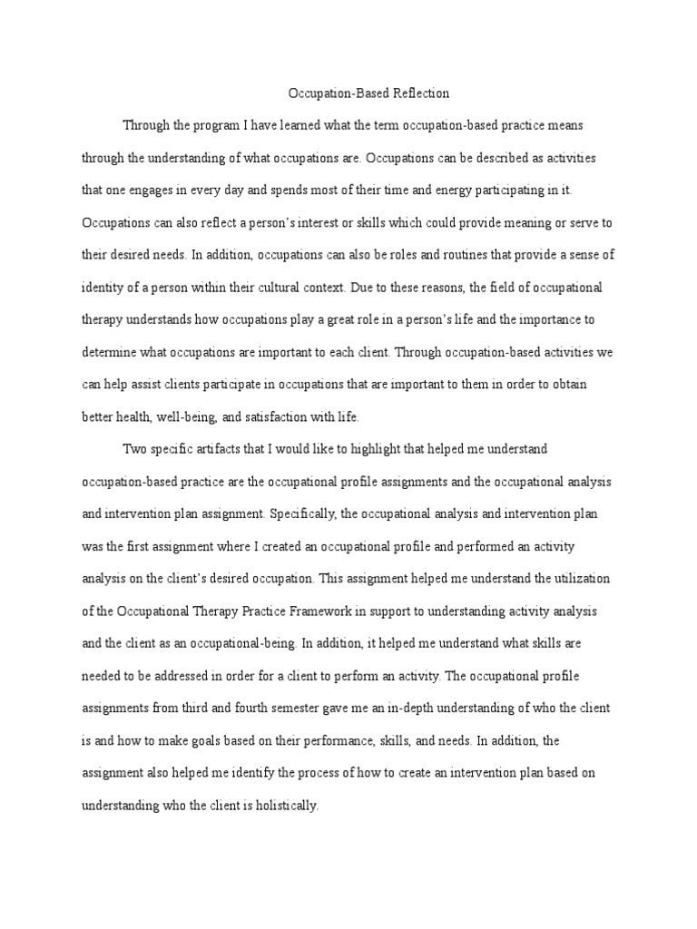 reflection for occupationbased Occupational Therapy Applied Psychology