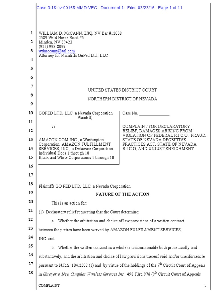 Goped LTD v. Amazon Com Complaint PDF PDF Complaint Damages