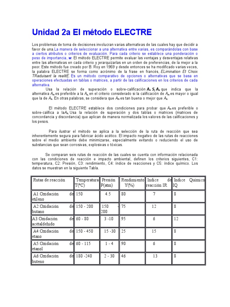 Unidad 2a El Método ELECTRE | PDF | Destilación | Ingeniería de ...