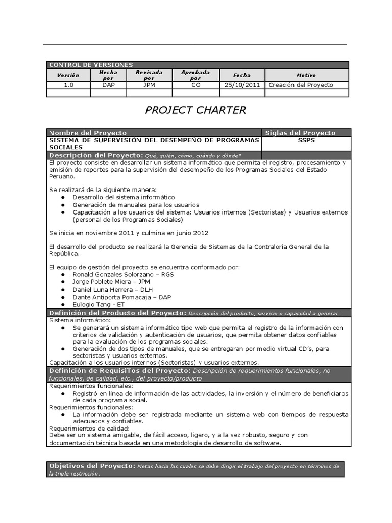Project Charter (Ejemplo)