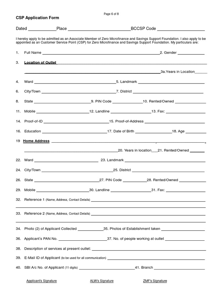 CSP Application Form for Zero Microfinance | PDF