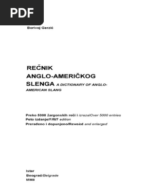 Borivoj Gerzić Rečnik Anglo Američkog Slenga PDF 