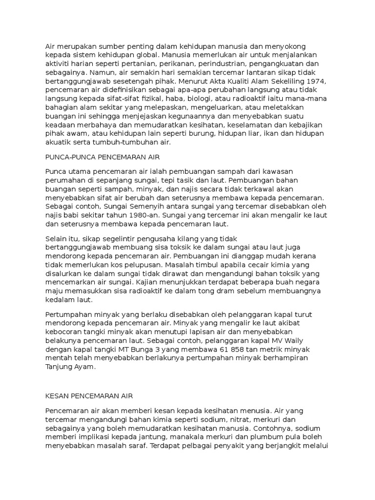 Air Merupakan Sumber Penting Dalam Kehidupan Manusia Dan Menyokong Kepada Sistem Kehidupan Global Pdf