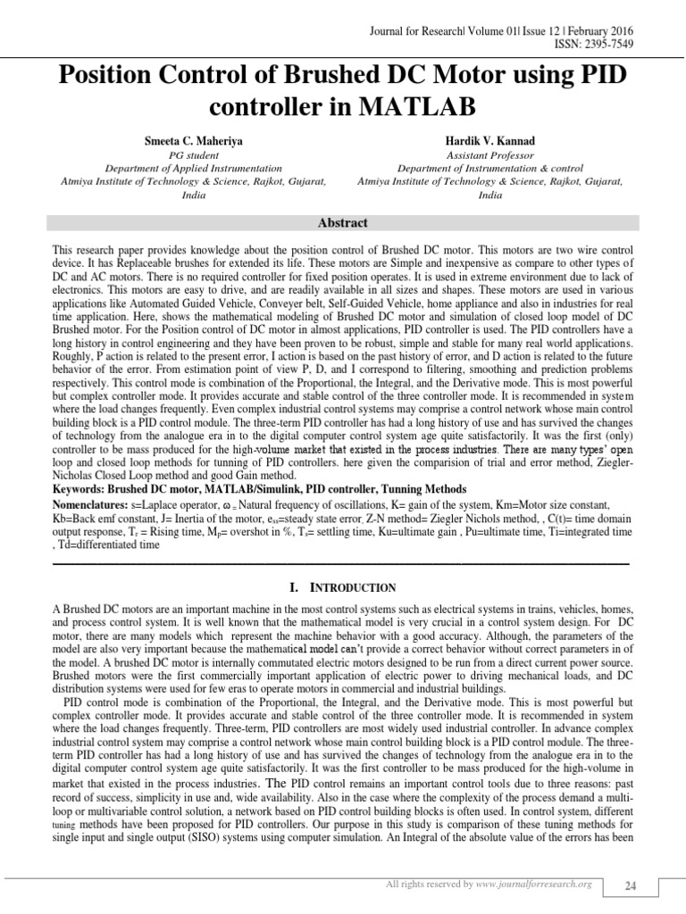 PID Control of Brushed DC Motor | PDF | Control Theory | Systems Science
