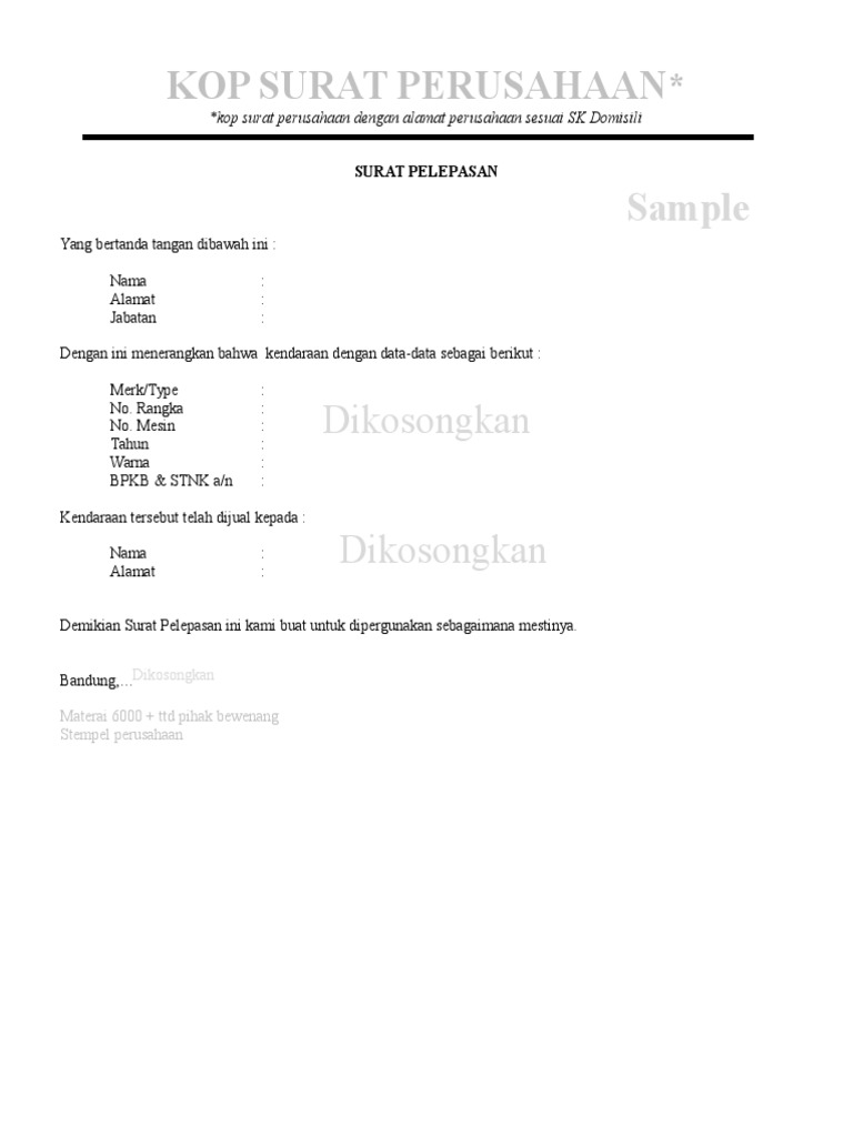 Contoh Surat Pelepasan Hak Pdf