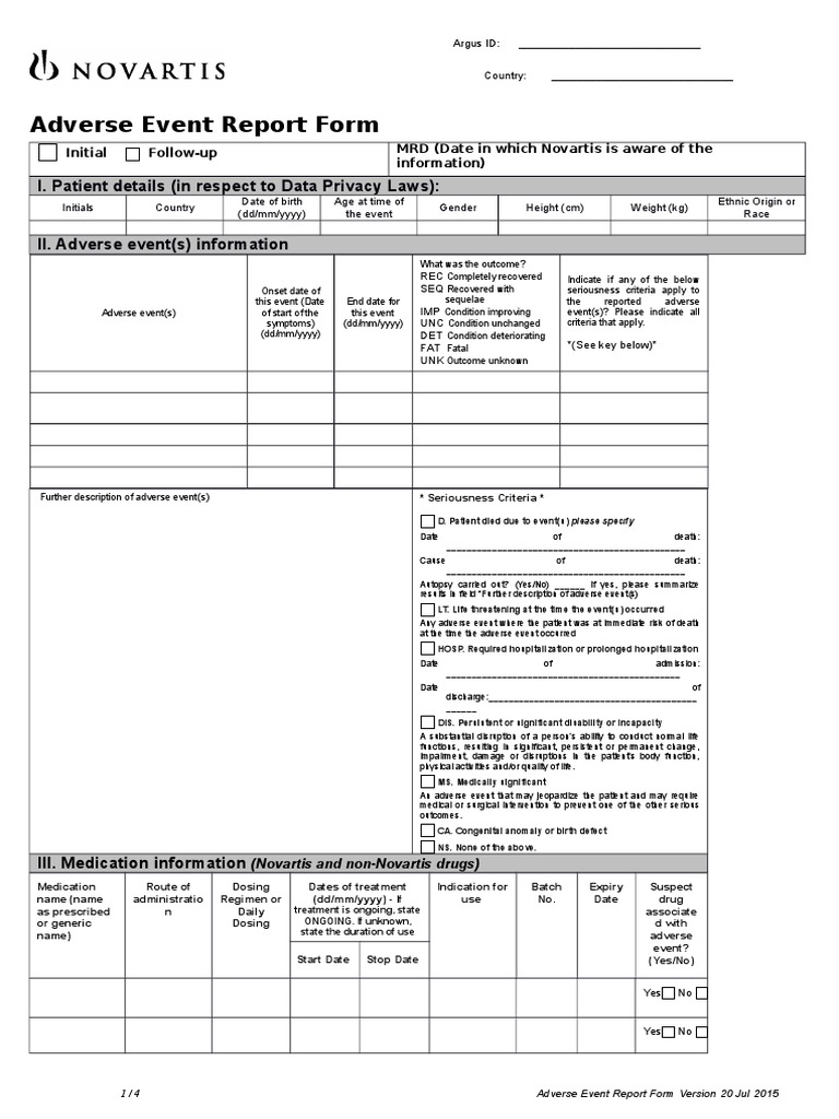 General Adverse Event Report Form 20 Jul 2015 1 Substance Abuse