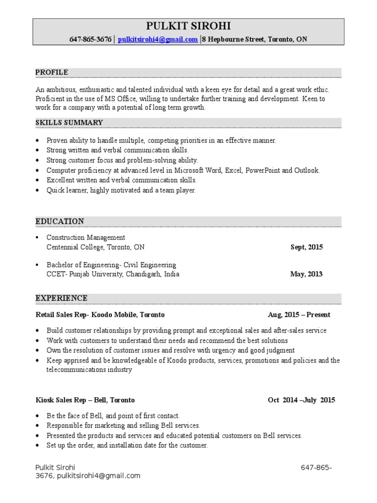 Pulkit Sirohi: Sales & Engineering Resume | PDF | Business | Communication