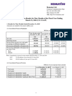 Consolidated Business Results for Nine Months of the Fiscal Year Ending 2015