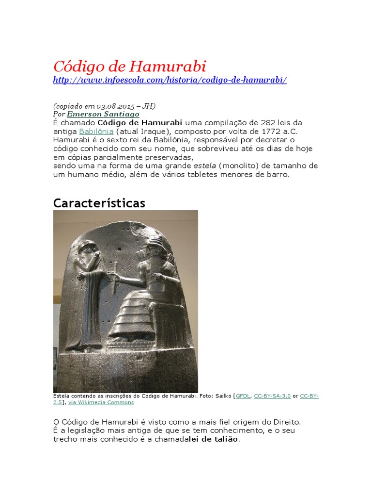 Explique O Princípio Básico Do Código De Hamurabi
