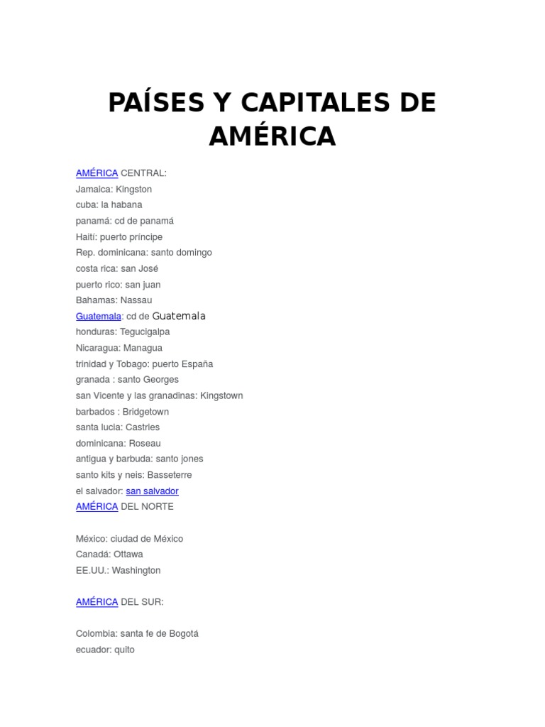 Países y Capitales de Los 5 Continentes | PDF | Américas | Relaciones ...