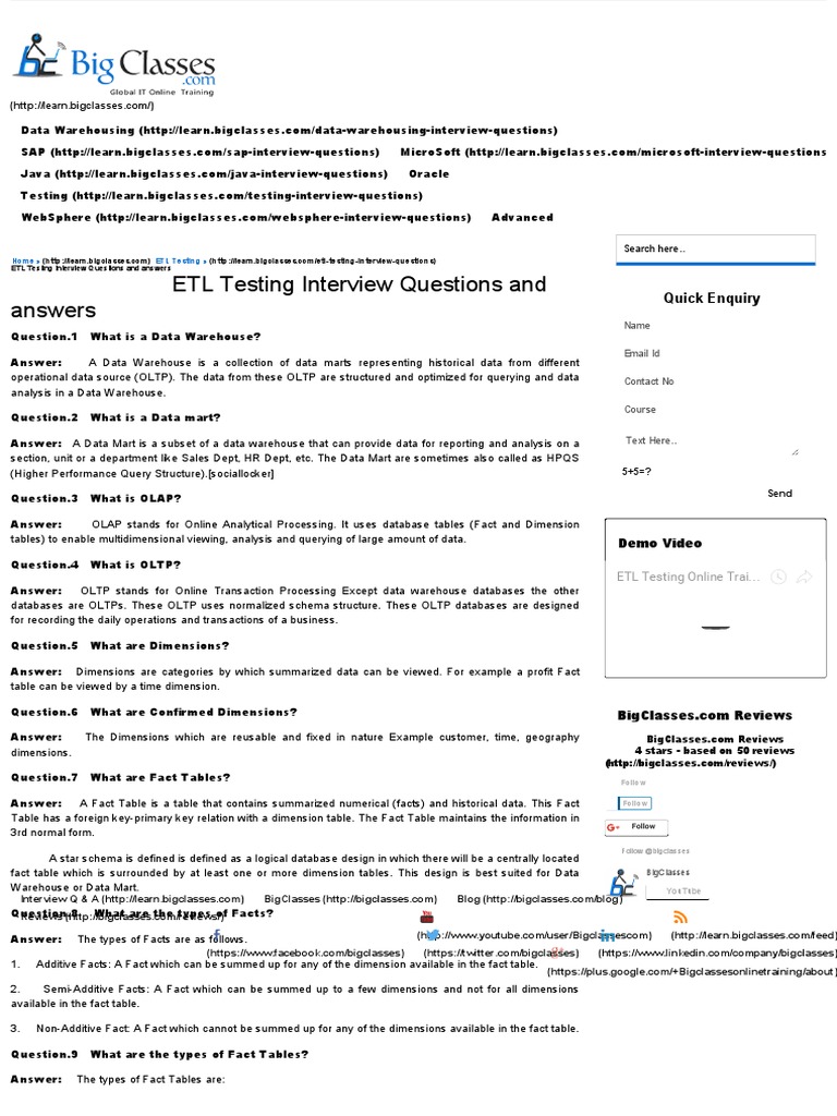 19 ETL Testing Interview Questions and Answers ETL in Cts Download