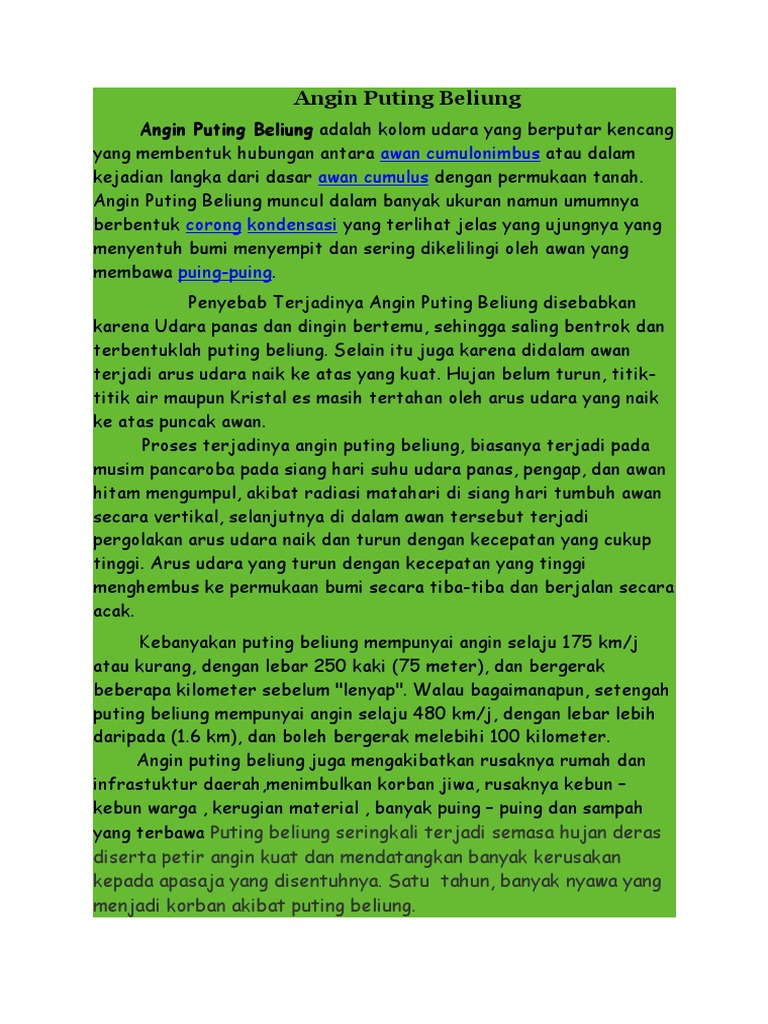 Teks Eksplanasi Tentang Angin Puting Beliung Berbagi