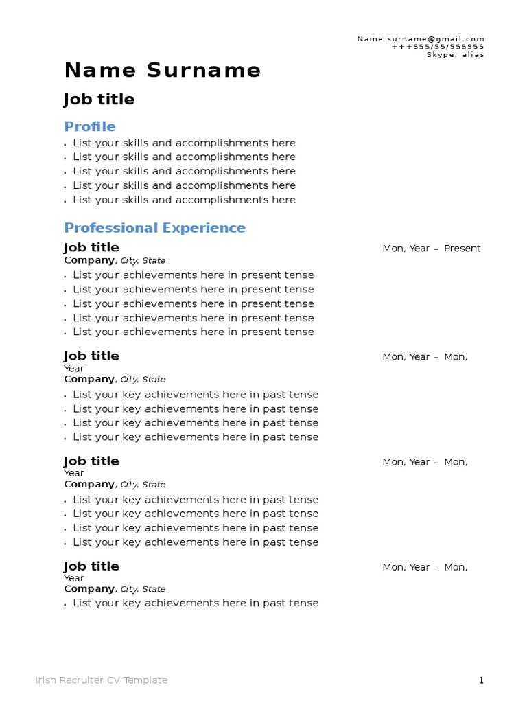 Irish Recruiter CV Template Guide | PDF | Finance & Money Management