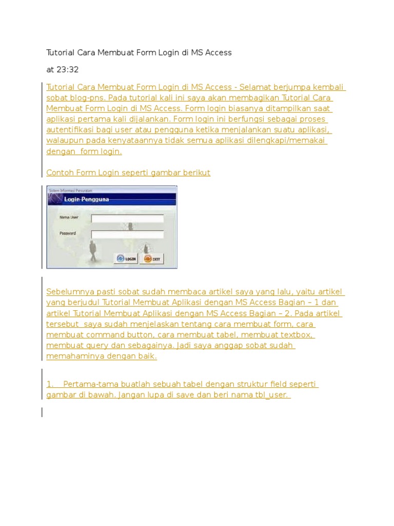 Tutorial Form Login di MS Access | PDF | Karier & Perkembangan | Metode ...