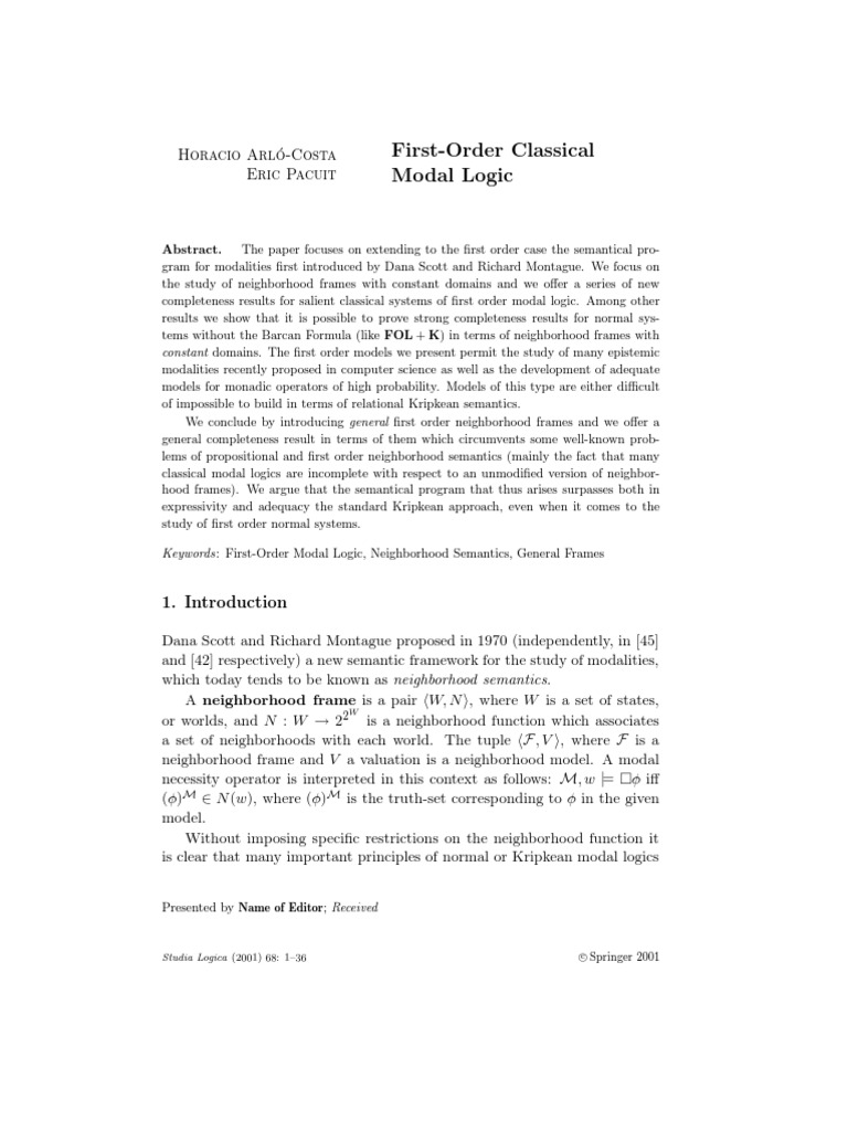 First-Order Classical Modal Logic | PDF | First Order Logic | Modal Logic