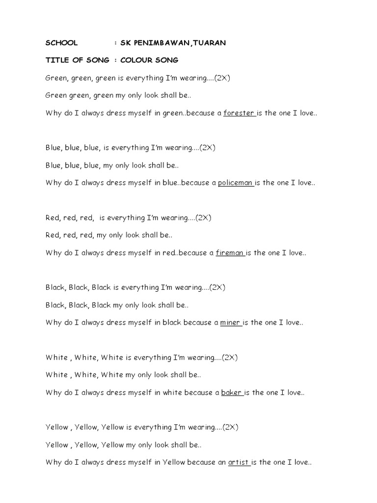 Colour Song Lyrics | PDF | Black | Blue