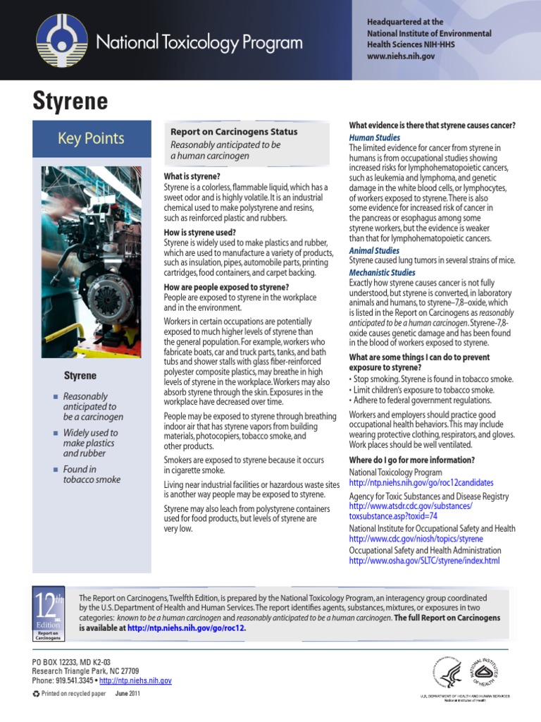 Styrene Key Points PDF Carcinogen Cancer