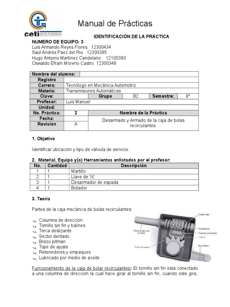 Practica de Caja de Bolas Recirculantes Herramientas Bomba
