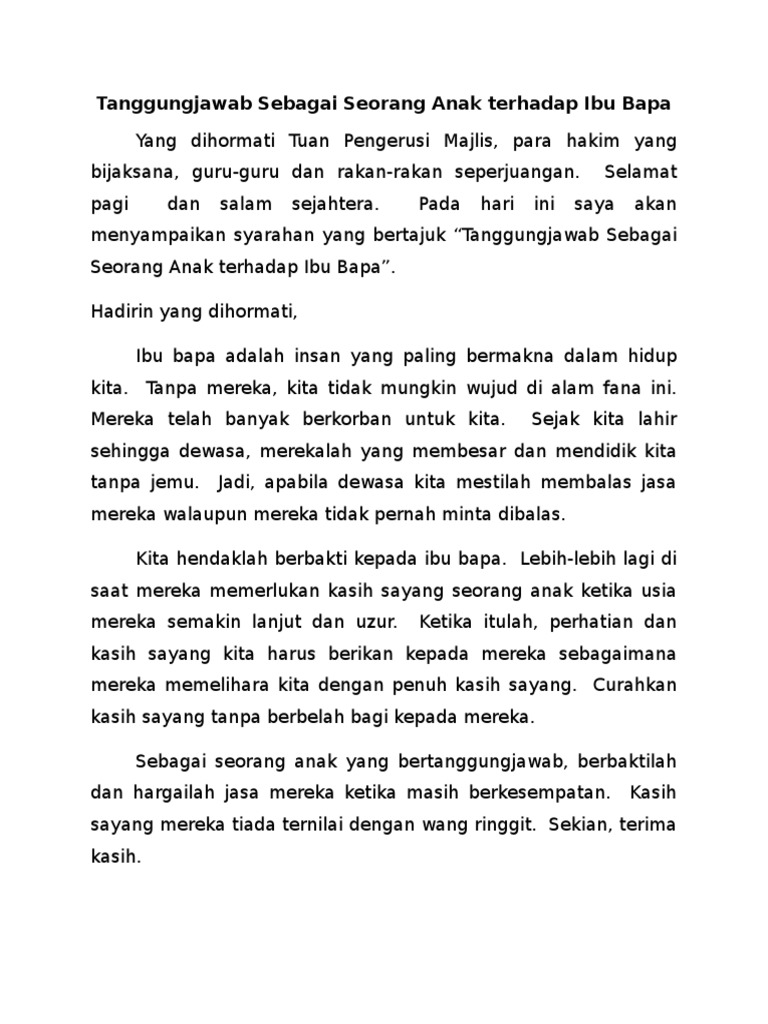 Contoh Karangan Bahasa Arab Tanggung Jawab Anak Terhadap Ibu Bapa