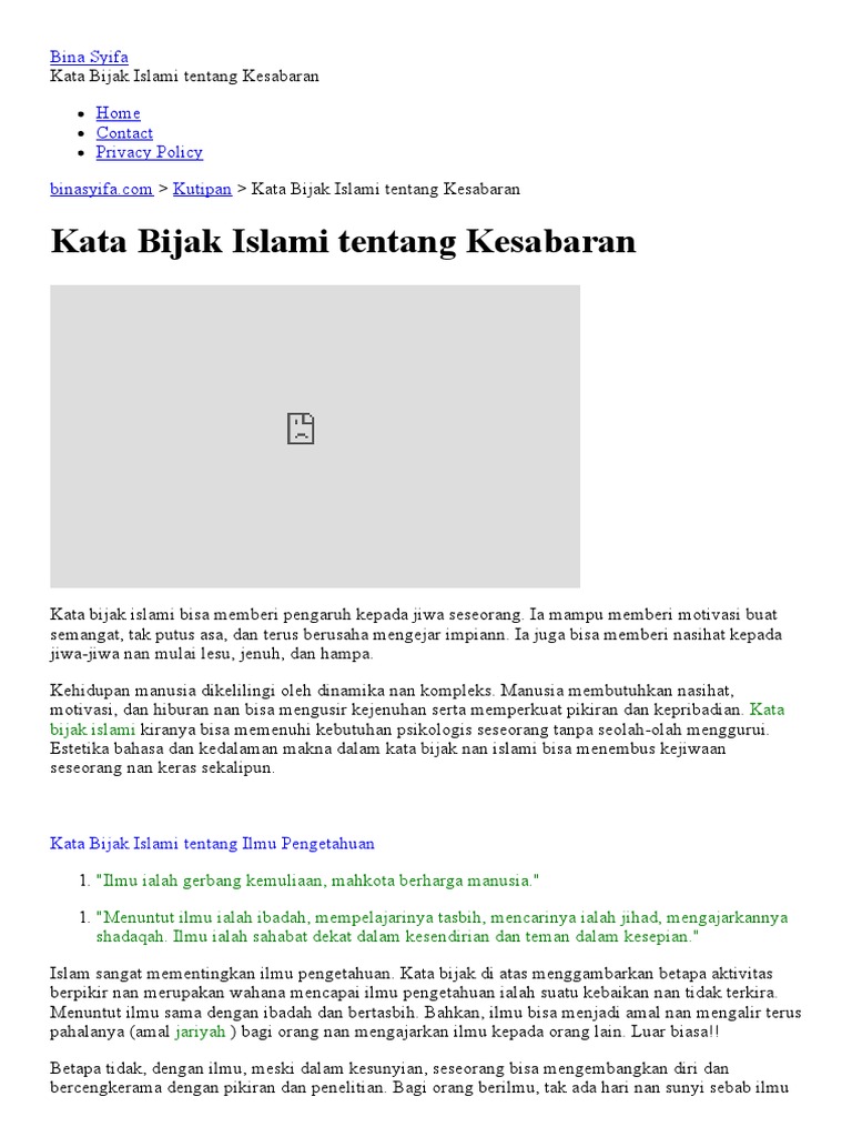 Kata Bijak Islami Tentang Kesabaran Kutipan Bina Syifa
