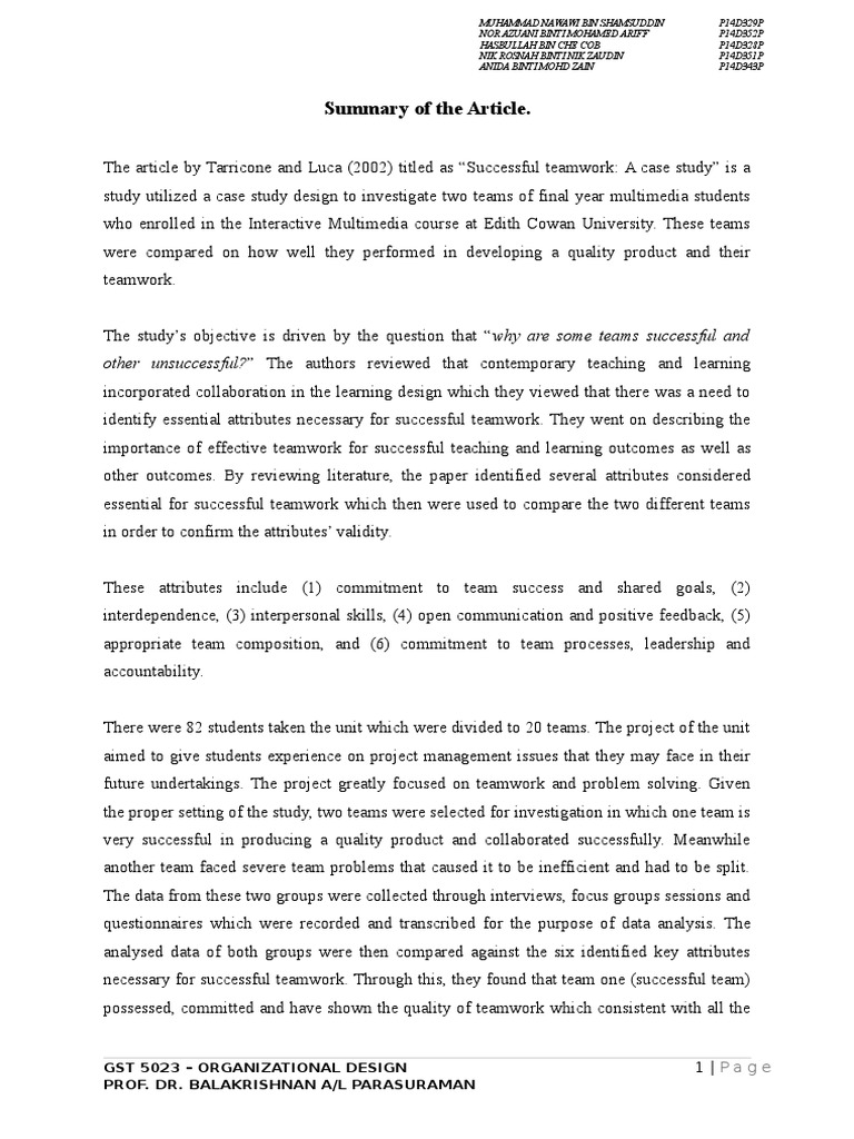 Group Case Study 2 - Teamwork | Swot Analysis | Applied Psychology