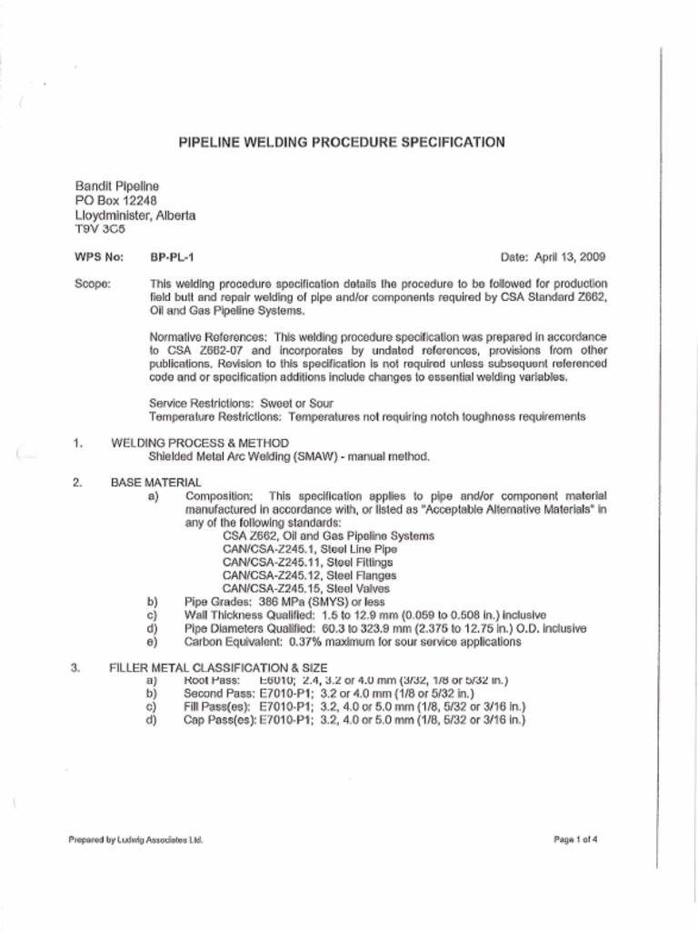 Pipeline Welding Procedure Specification PDF