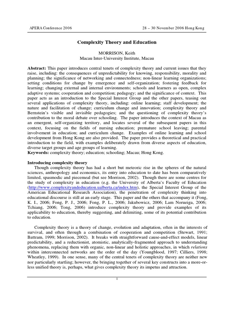 Complexity Theory in Education Overview | PDF | Self Organization ...
