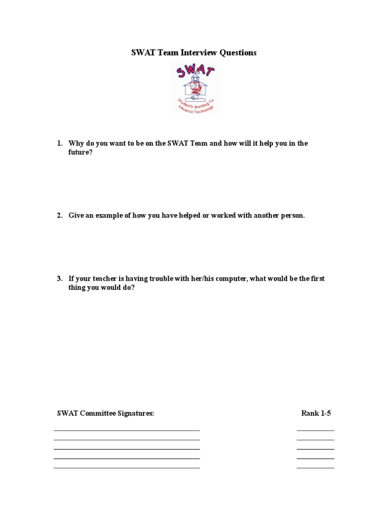 SWAT Team Interview Questions | PDF