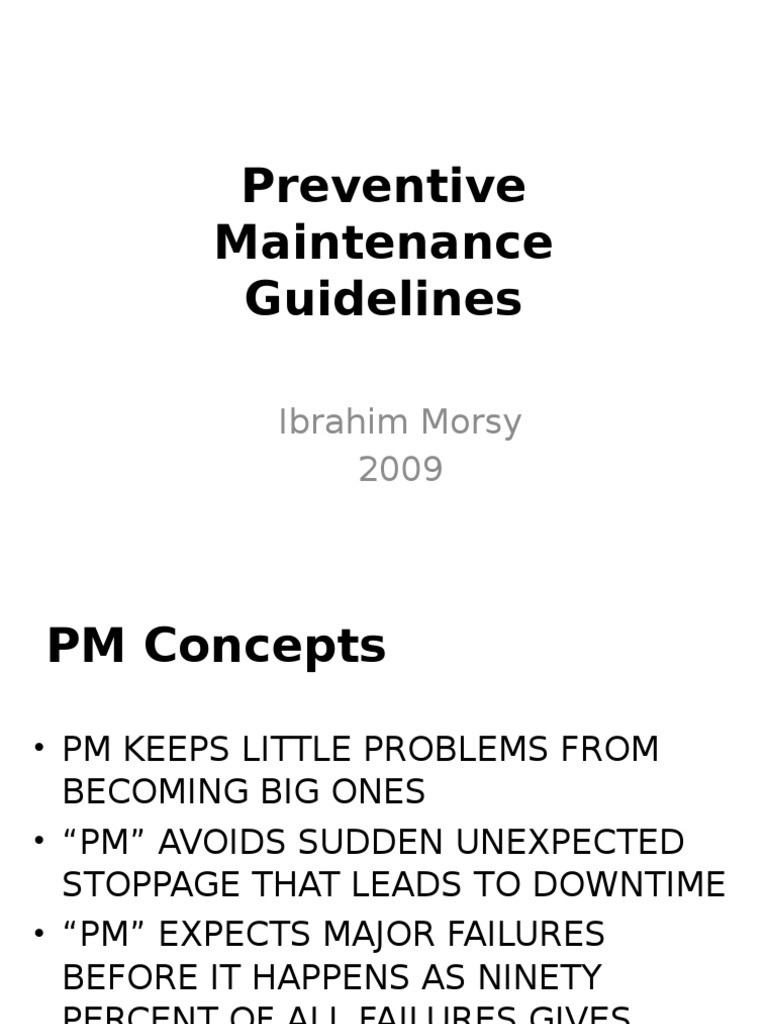Preventive Maintenance Guidelines: Ibrahim Morsy 2009 | PDF