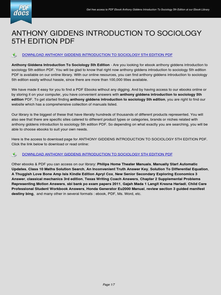 introduction to sociology anthony giddens pdf free download