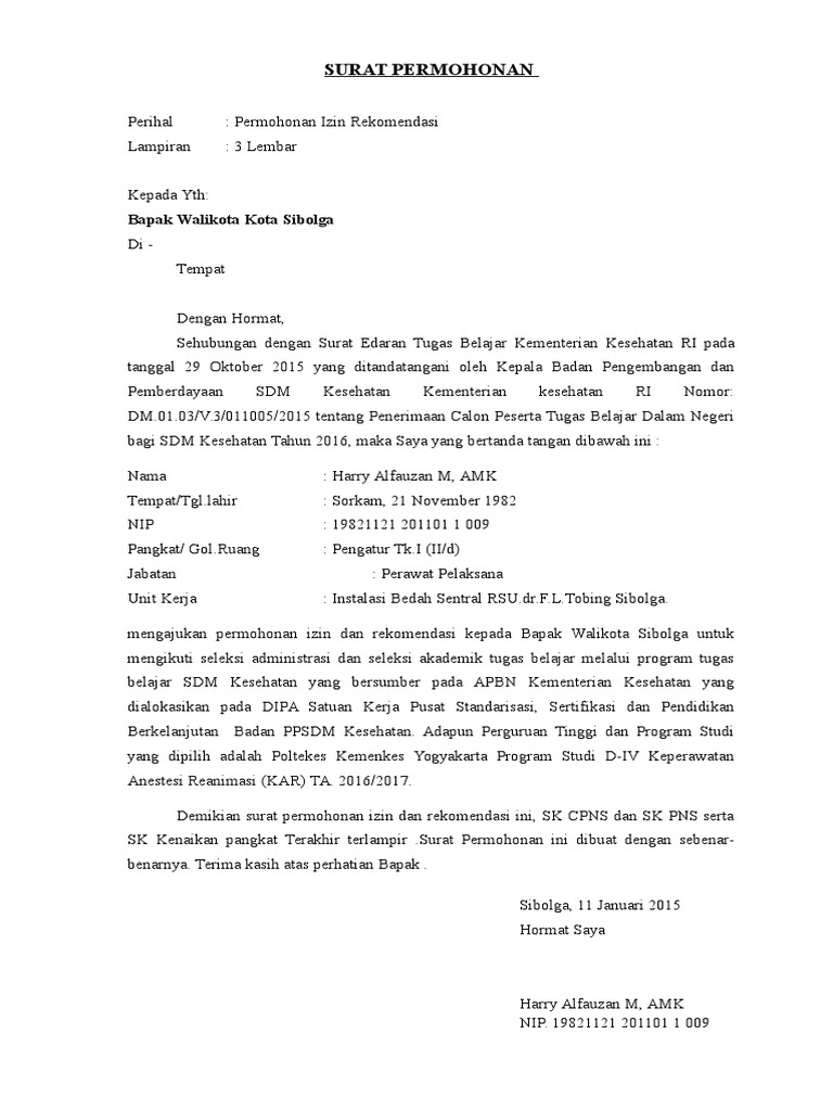 Surat Permohonan Tubel 2016