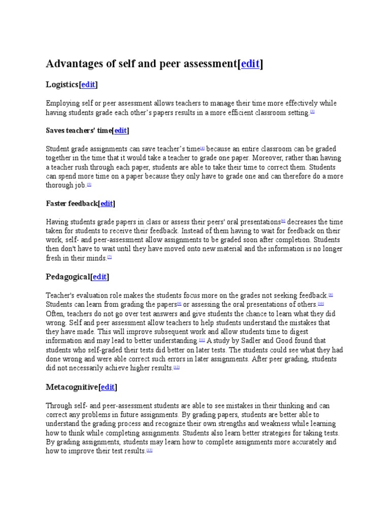 Advantages of Self and Peer Assessment | PDF | Teachers | Educational ...