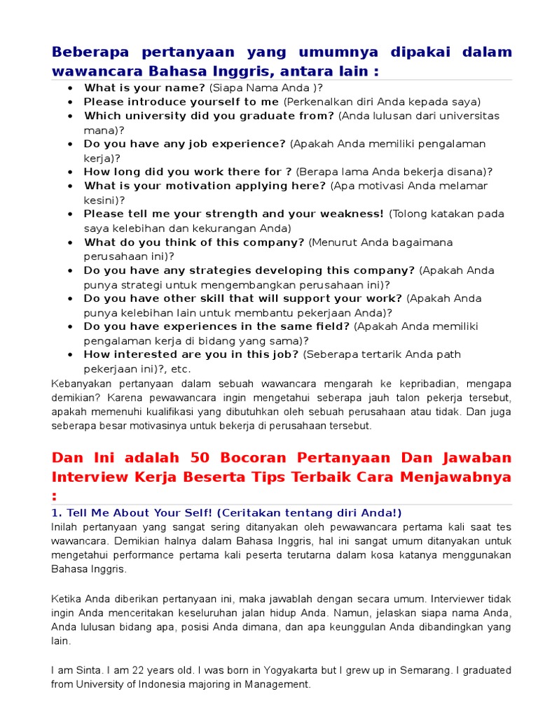 Cara Menjawab Wawancara Kerja Memakai Bahasa Inggris
