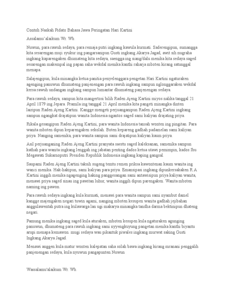Contoh Naskah Pidato Bahasa Jawa Peringatan Hari Kartini