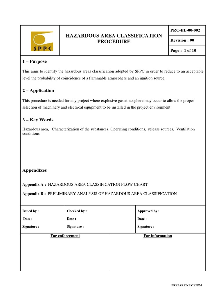 PrcEl00002 Hazardous Area Classification Procedure PDF Chemistry