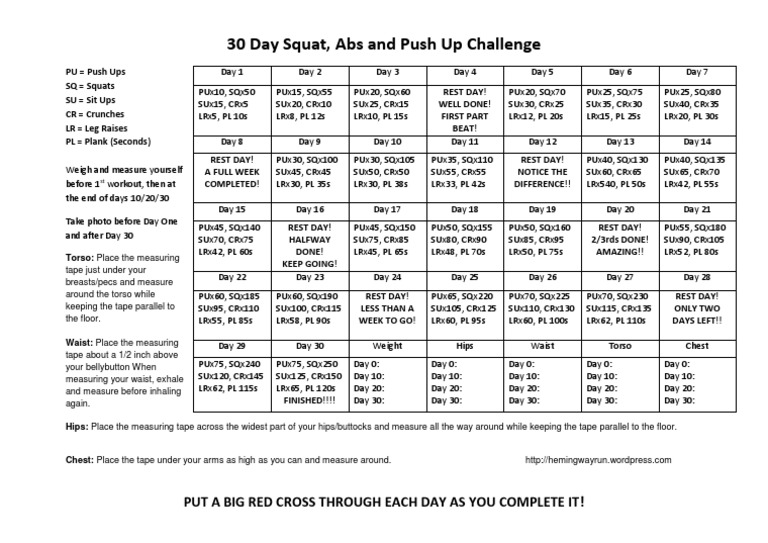 30 Days Challenge Squat, Abs and Push Up | PDF
