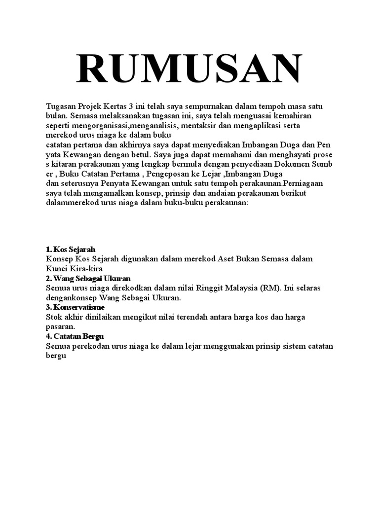 Rumusan kerja kursus akaun